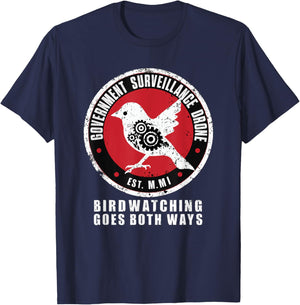 Birdwatcher, Birder & Birding Lover Apparel Satirical Government Surveillance Drone Bird Watcher , Small, Black T-Shirt - T-Shirt | Navy