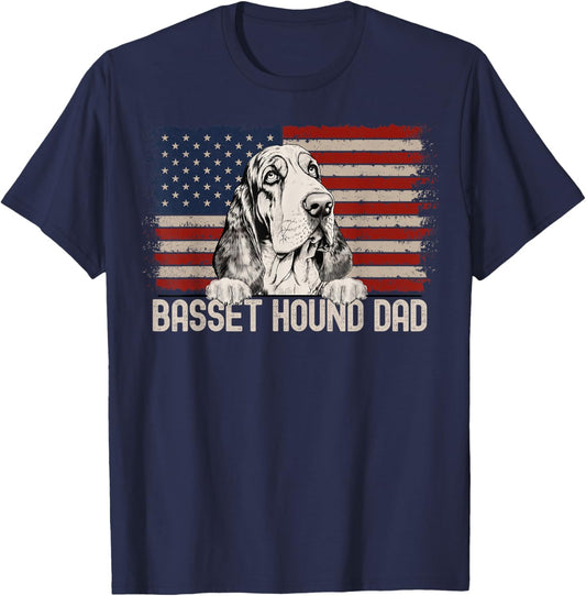 Best Dog Dad Ever American Flag - Basset Hound Dad T-Shirt - T-Shirt | Navy