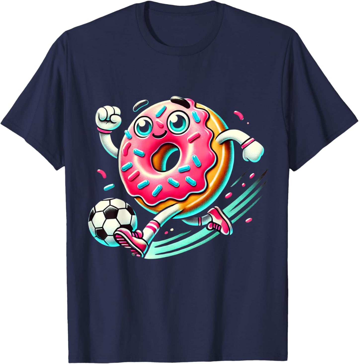 Funny Donut Playing Soccer Food Champ Sports Donut T-Shirt - T-Shirt | Navy