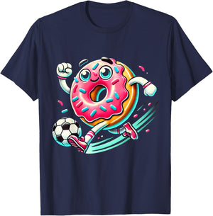 Funny Donut Playing Soccer Food Champ Sports Donut T-Shirt - T-Shirt | Navy
