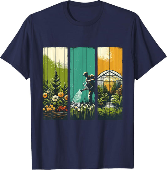 Vintage Greenhouse Gardening Watering Nature Gardener T-Shirt - T-Shirt | Navy