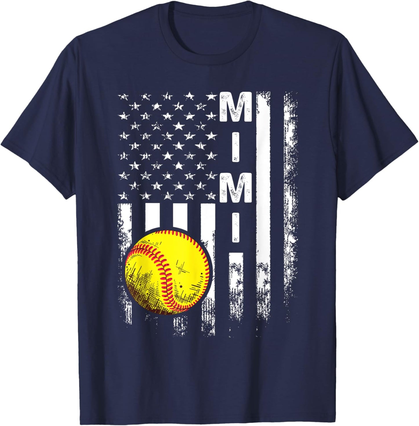 Softball Mimi America Flag Men Women Vintage Christmas T-Shirt - T-Shirt | Navy