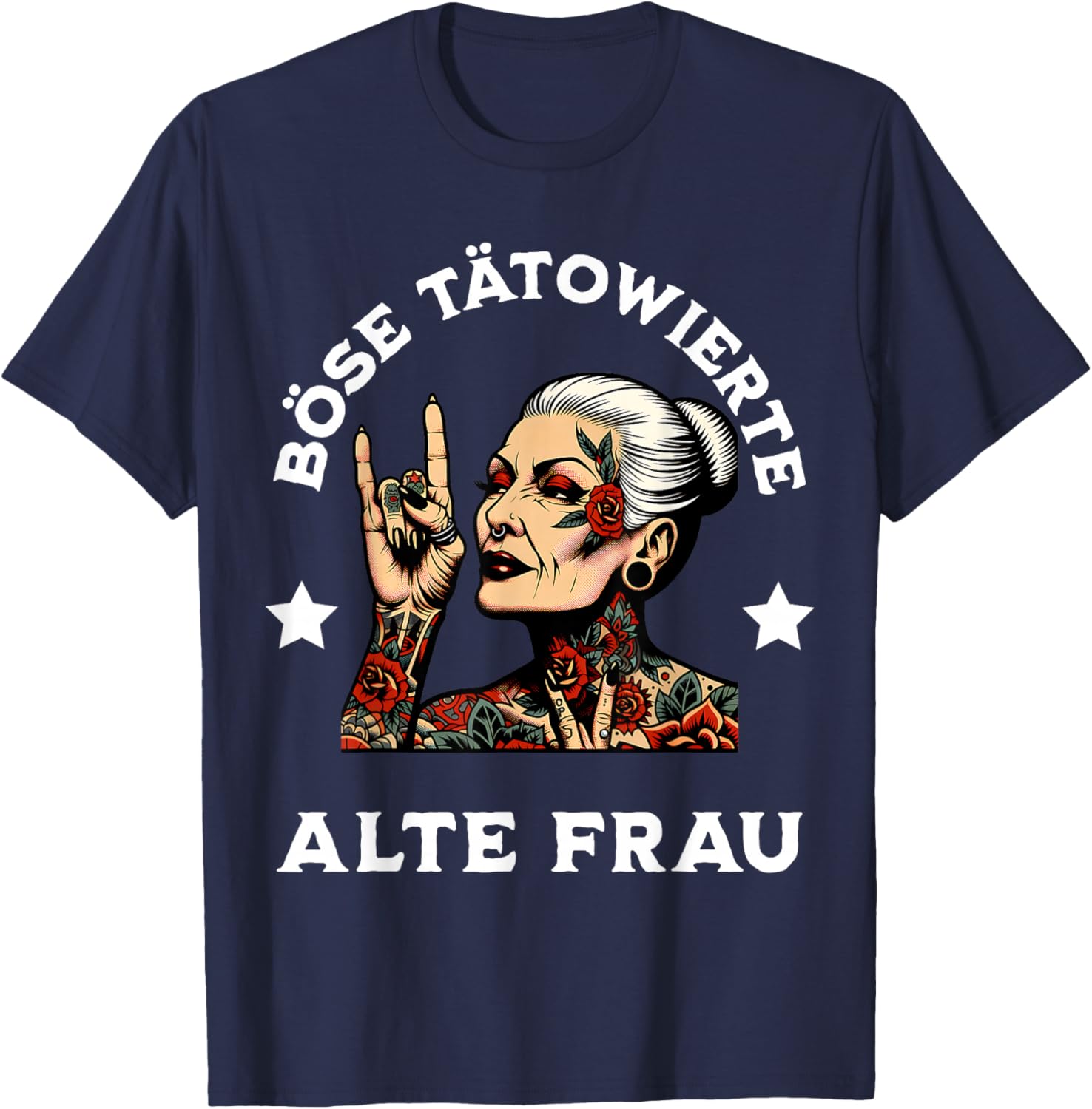 Böse Alte Tätowierte Frau T-Shirt - T-Shirt | Navy
