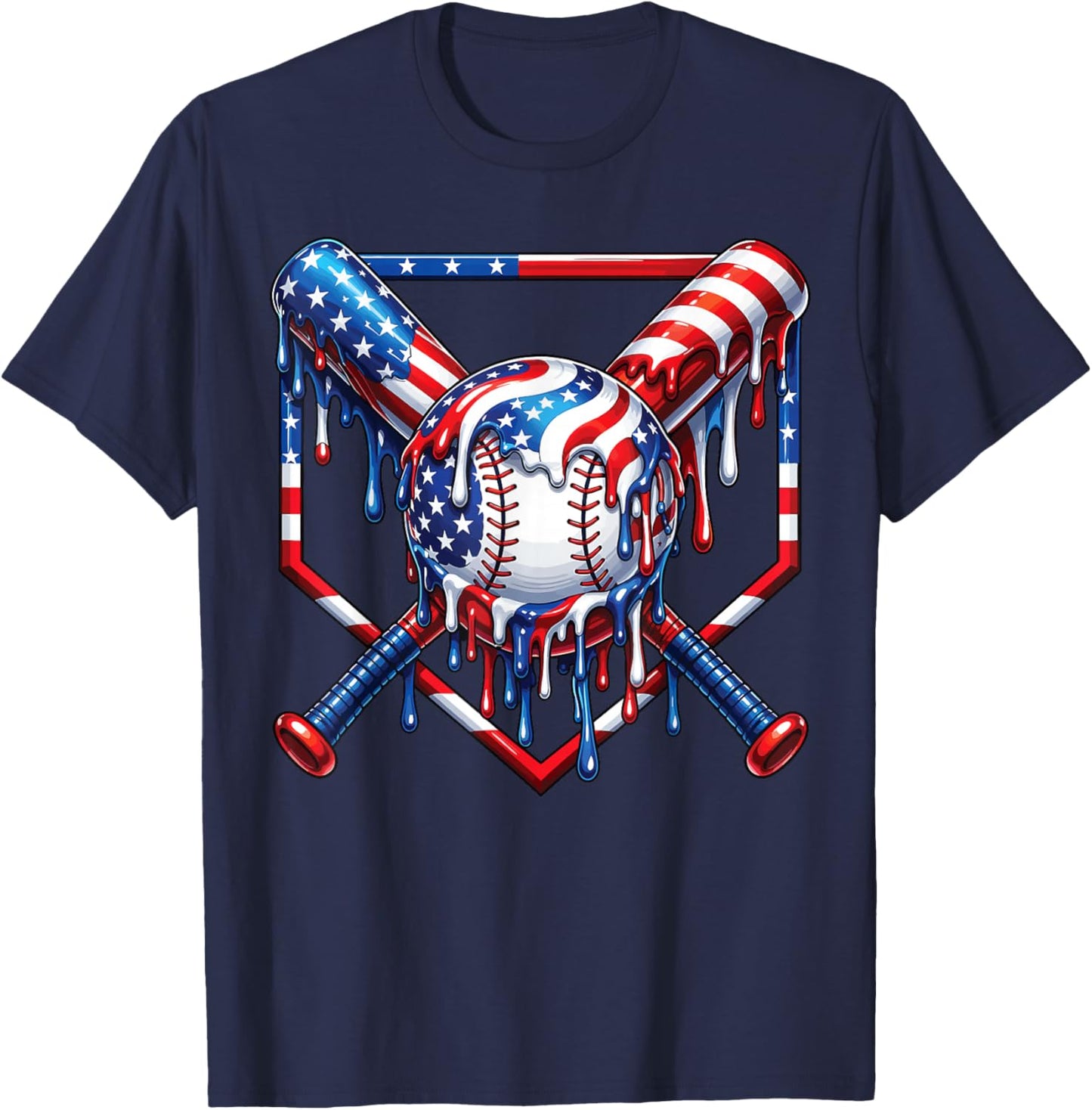 Baseball Drip American Flag Boys Kids Youth 4th of July T-Shirt - T-Shirt | Navy