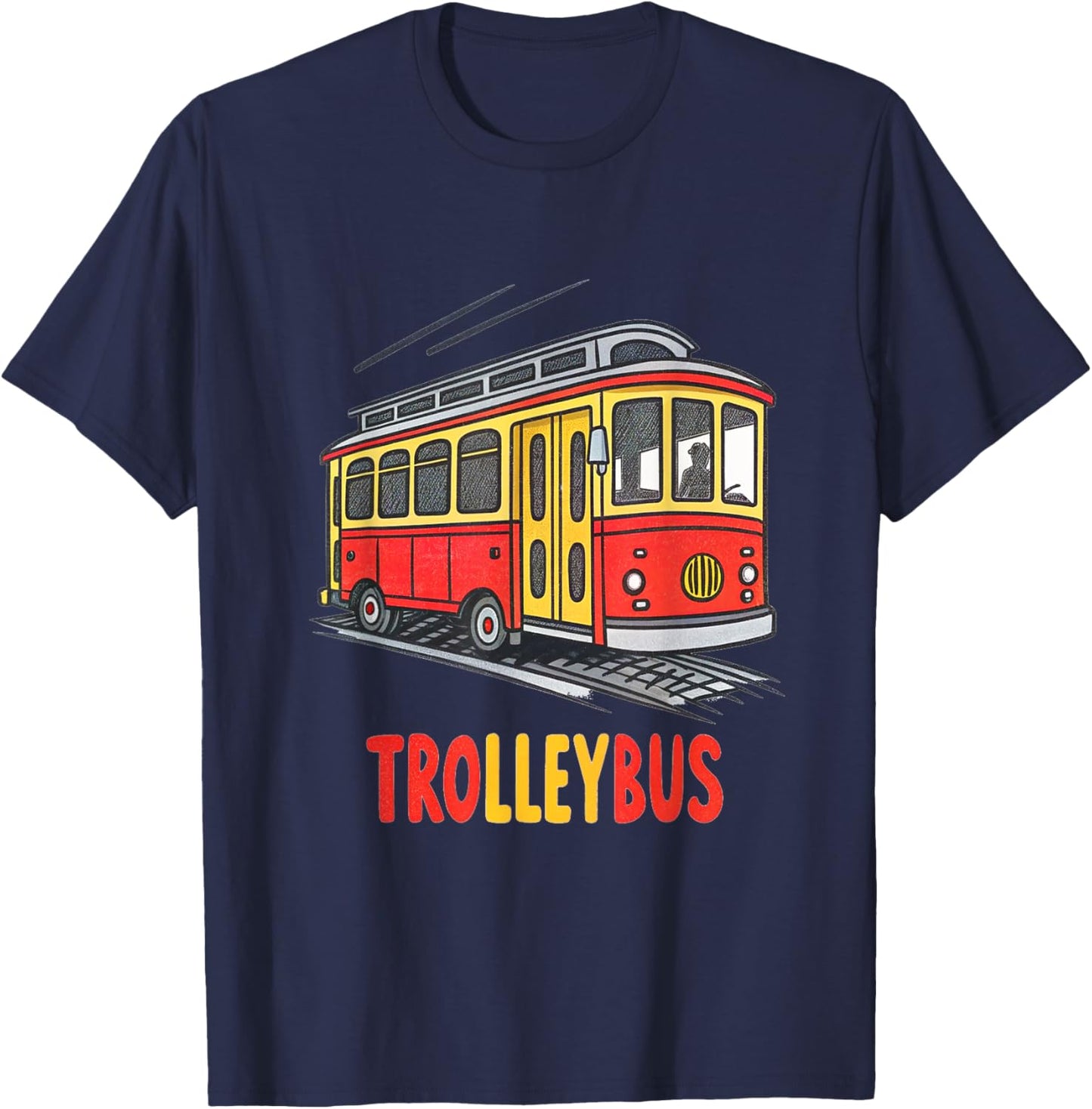 Vintage Style Trolleybus Cartoon Graphic T-Shirt - T-Shirt | Navy