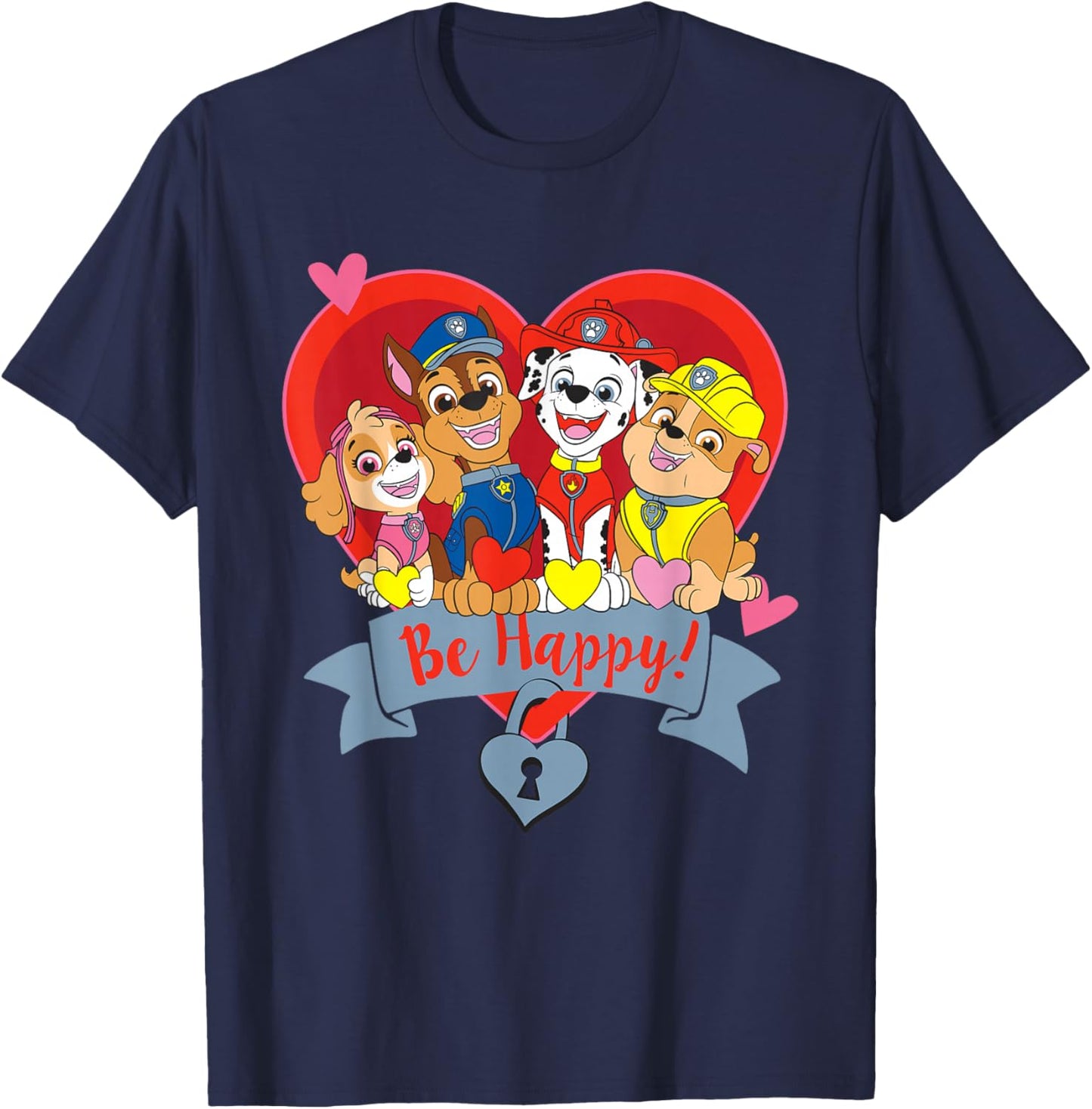 Paw Patrol Valentine's Day Be Happy Heart Group T-Shirt - T-Shirt | Navy