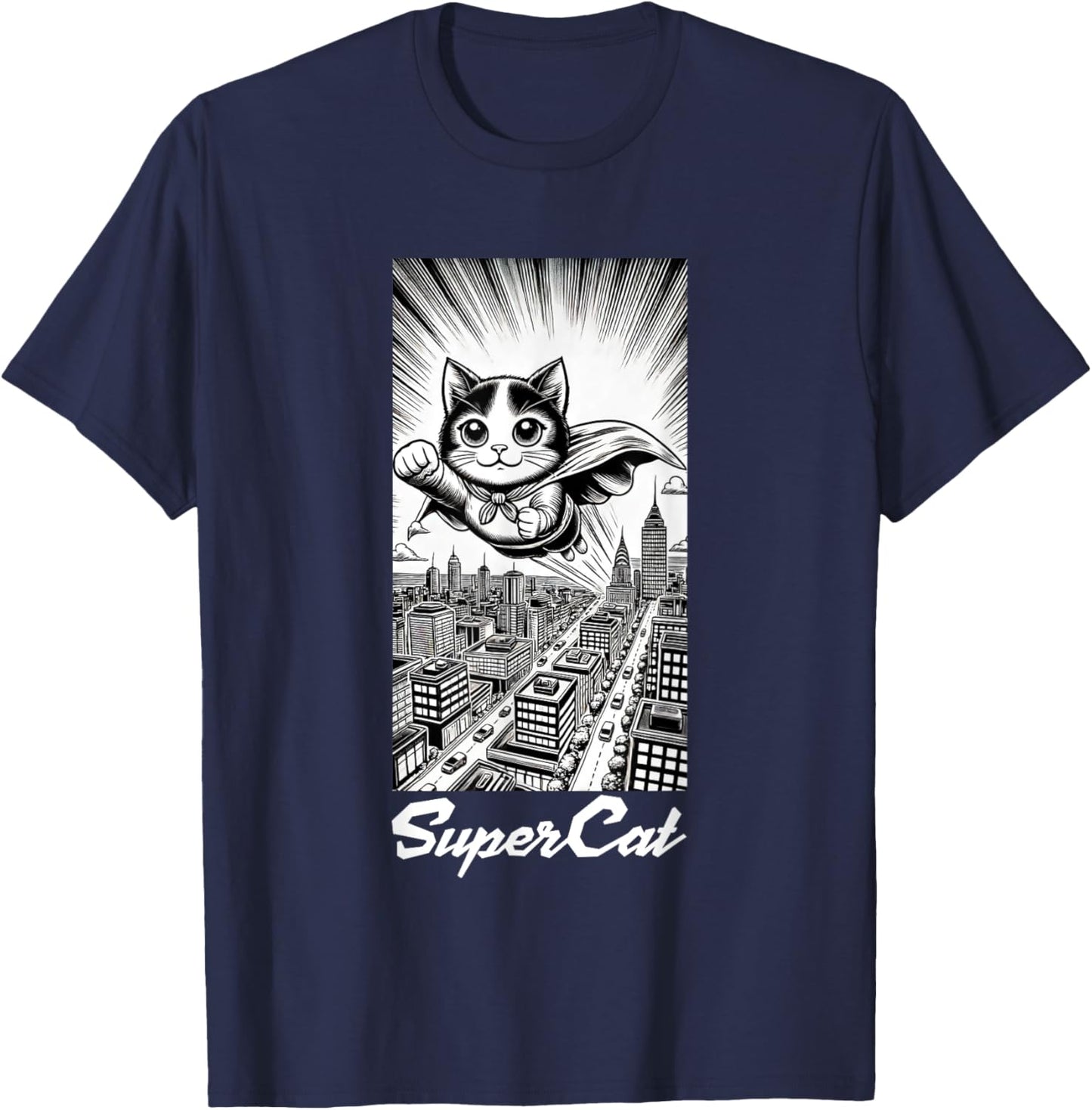 Super Cat, funny, manga style, Super Animals T-Shirt - T-Shirt | Navy