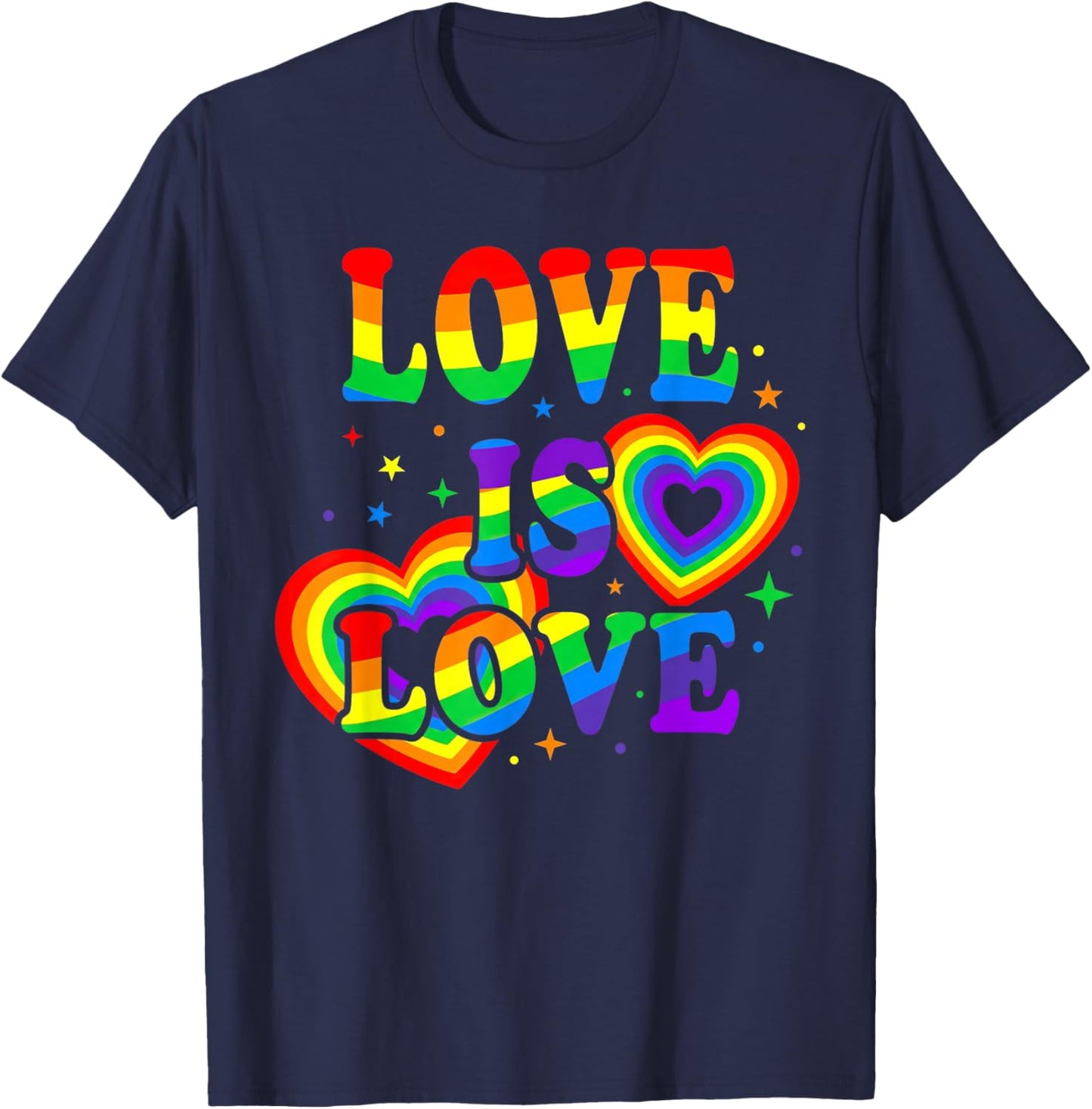 LGBTQ Love is Love Gay Pride LGBT Rainbow Flag T-Shirt - T-Shirt | Navy