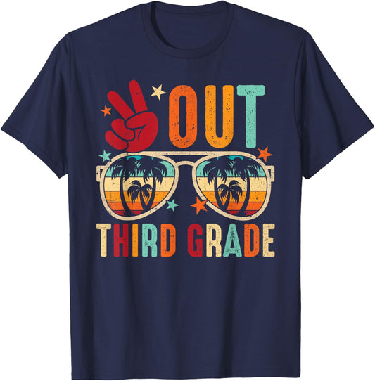Vintage Peace Out 3rd Grade Graduation Last Day Of School T-Shirt - T-Shirt | Navy