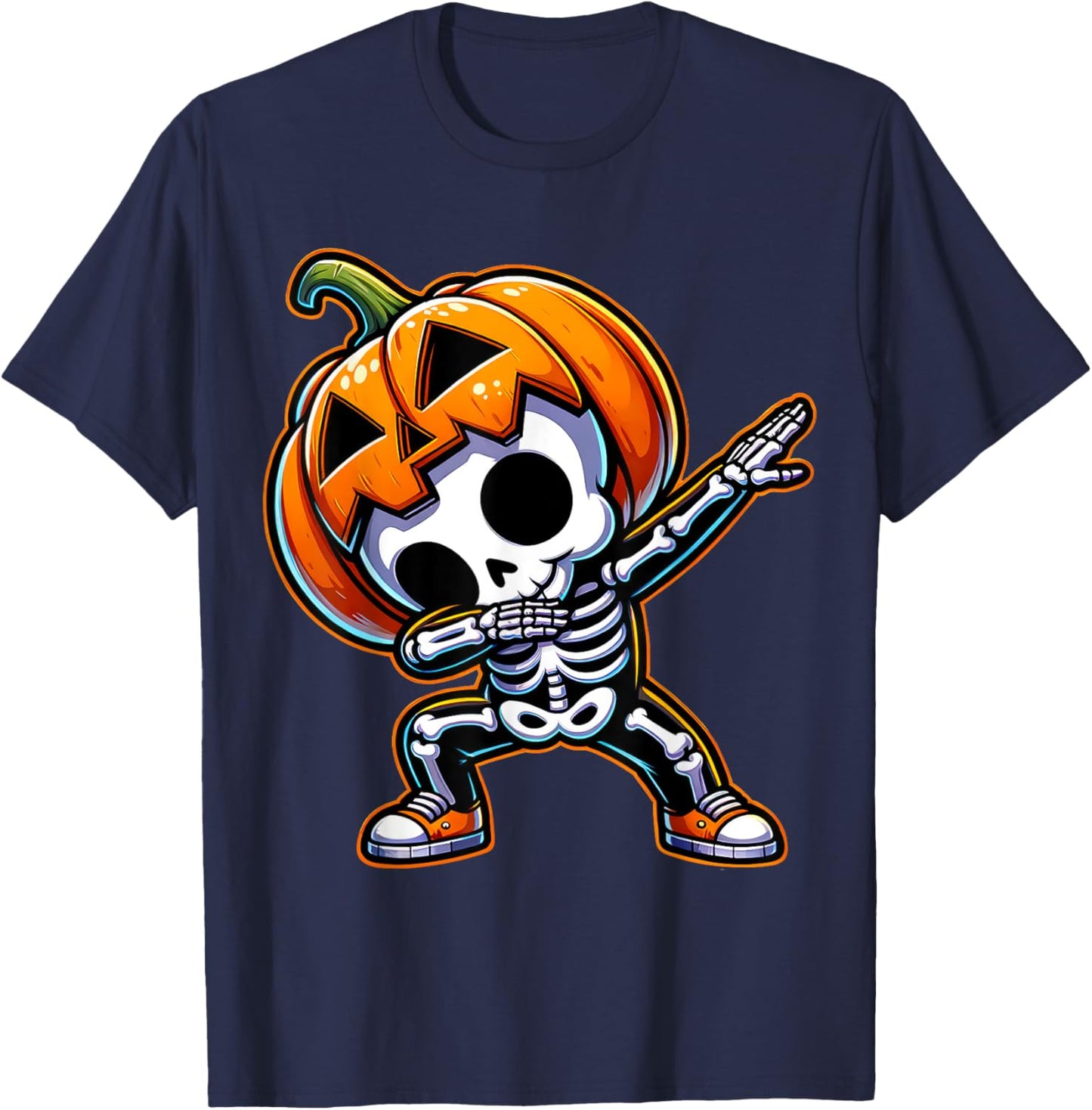 Dabbing Halloween Skeleton Boys Trick Treat Funny Pumpkin T-Shirt - T-Shirt | Navy