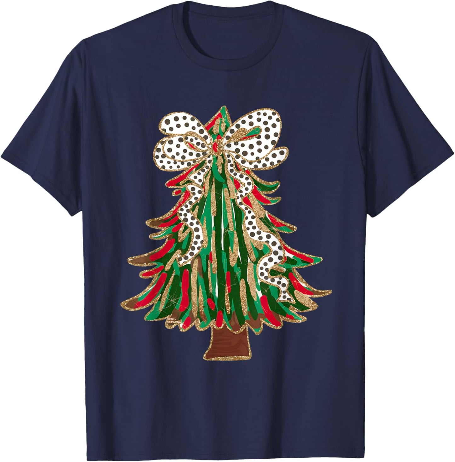 Funny Christmas Outfit Women Kids Christmas Tree Coquette Bow Xmas Pajamas Teens Girls T-Shirt - T-Shirt | Navy