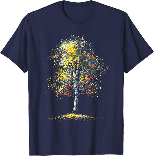Realistic Forest Birch Tree Nature Birch tree T-Shirt - T-Shirt | Navy
