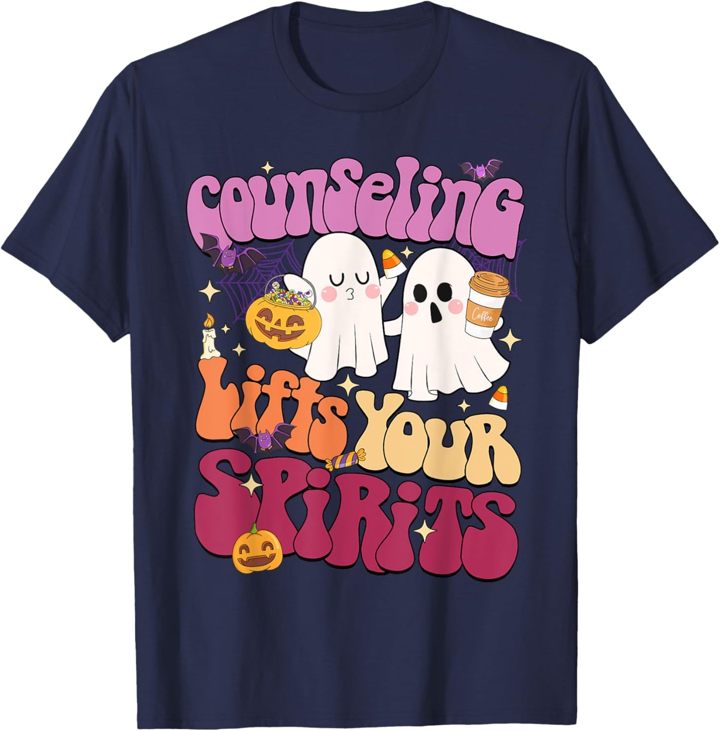 Counseling Lifts Your Spirits School Counselor Ghost T-Shirt - T-Shirt | Navy