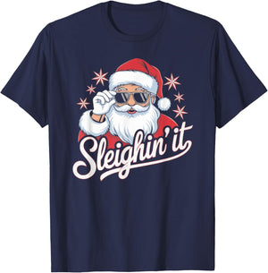 Sleighin' It Funny Santa Cool Style Sleighing Grandpa Joke T-Shirt - T-Shirt | Navy