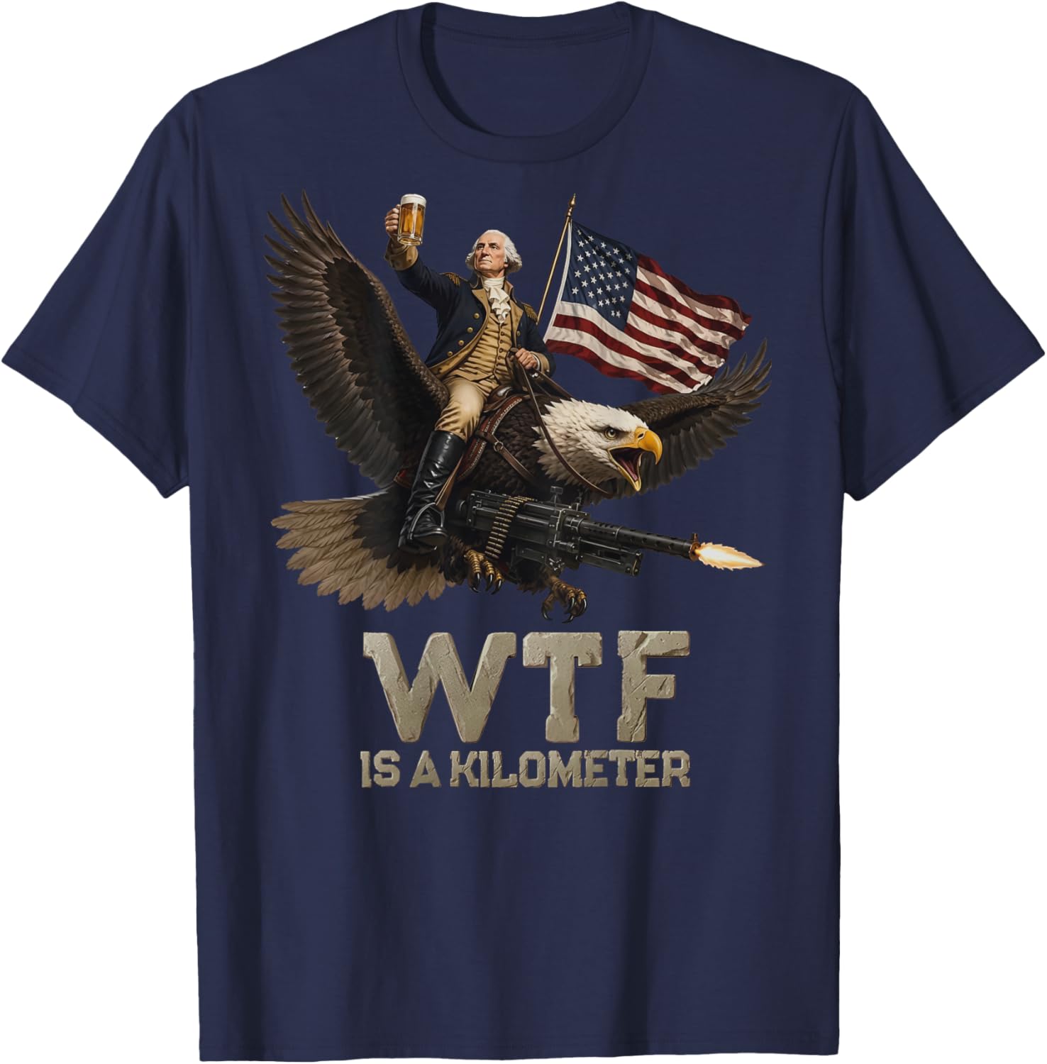 (ON Back) 4th of July WTF is Kilometer Vintage USA Patriotic T-Shirt - T-Shirt | Navy
