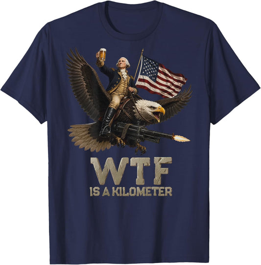 (ON Back) 4th of July WTF is Kilometer Vintage USA Patriotic T-Shirt - T-Shirt | Navy