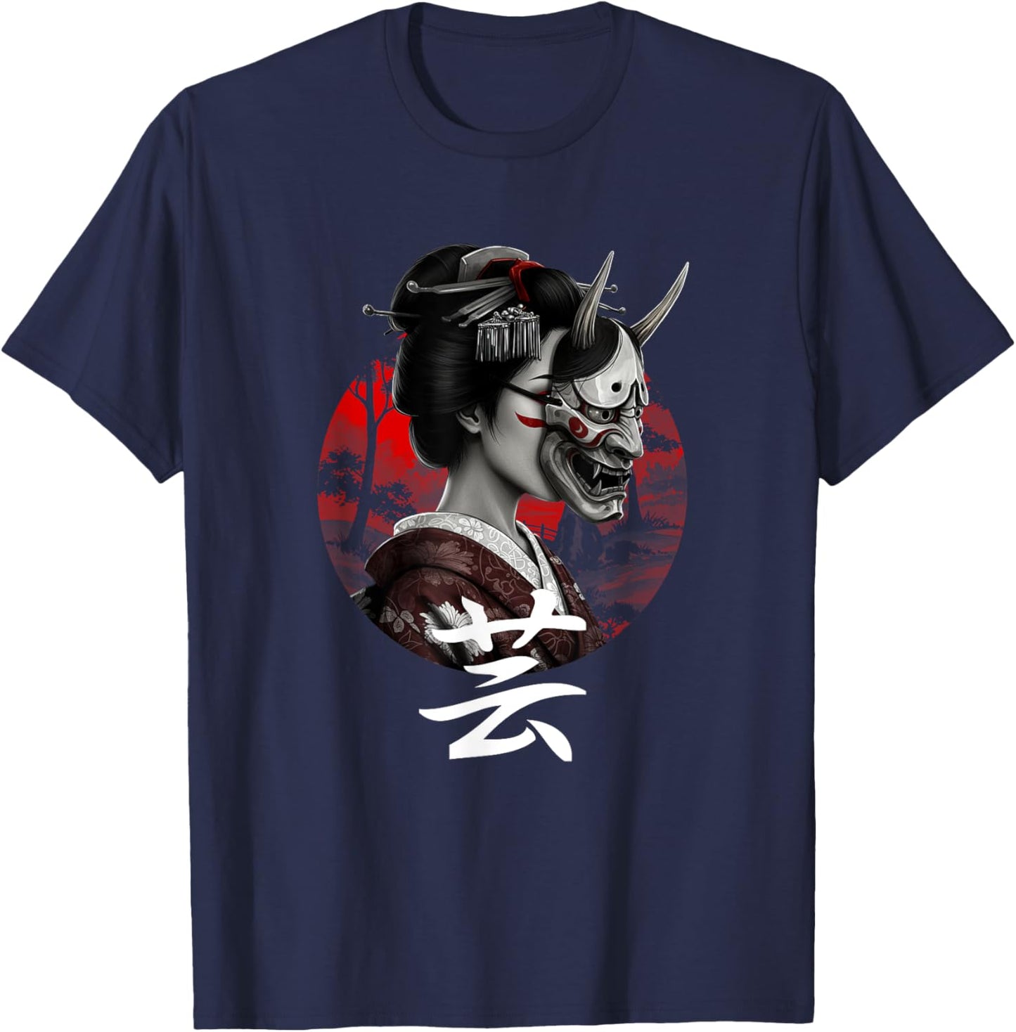 Geisha Hannya Noh mask Oni Aesthetics Japanese graphics T-Shirt - T-Shirt | Navy