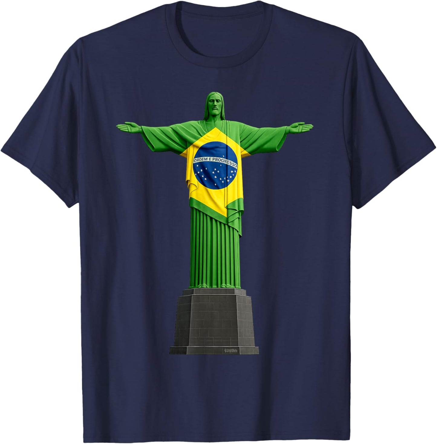 Christ Rédempteur Drapeau du Brésil T-Shirt - T-Shirt | Navy