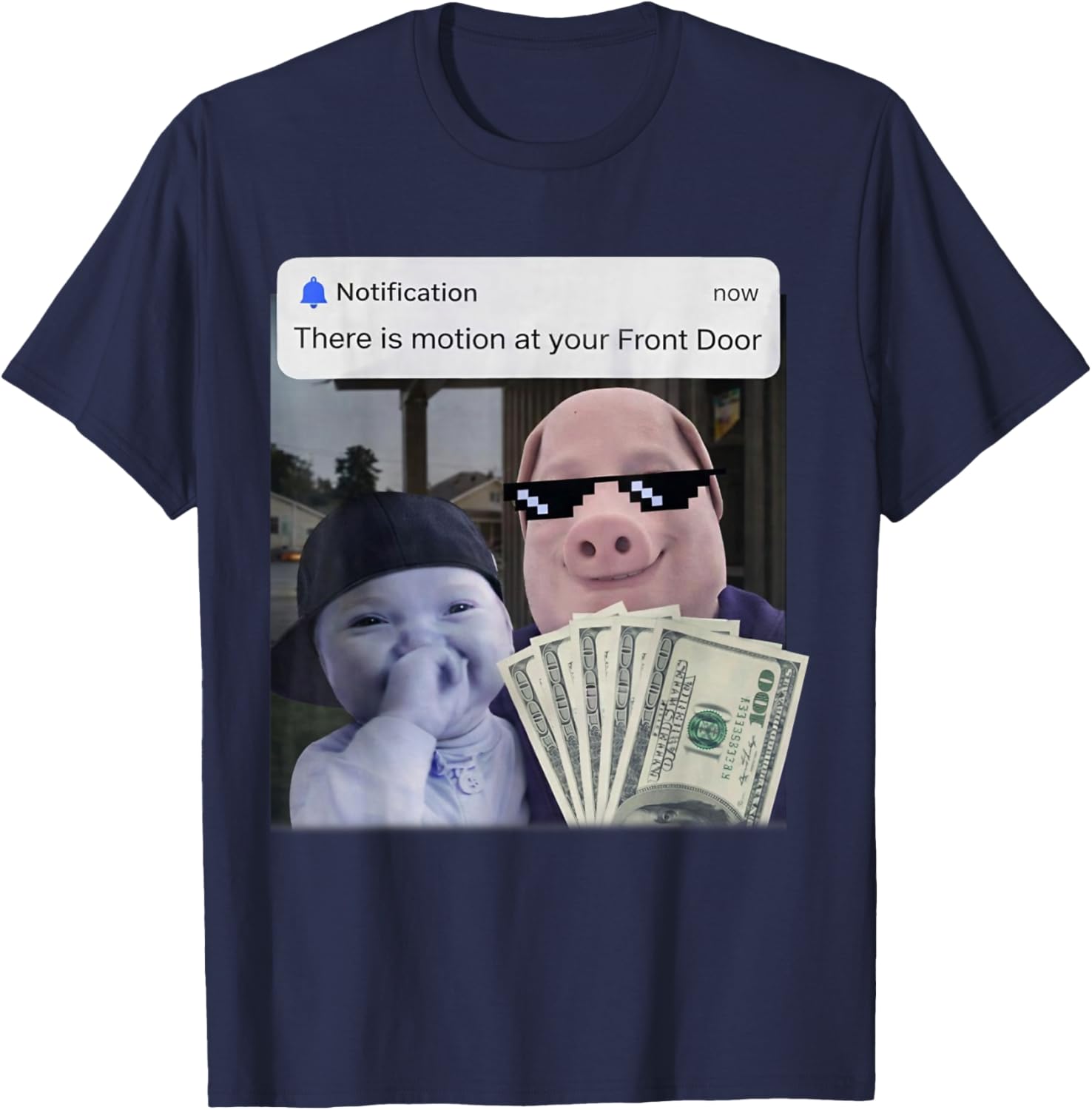 There is Motion At Your Front Door John Pork AI Baby Meme T-Shirt - T-Shirt | Navy