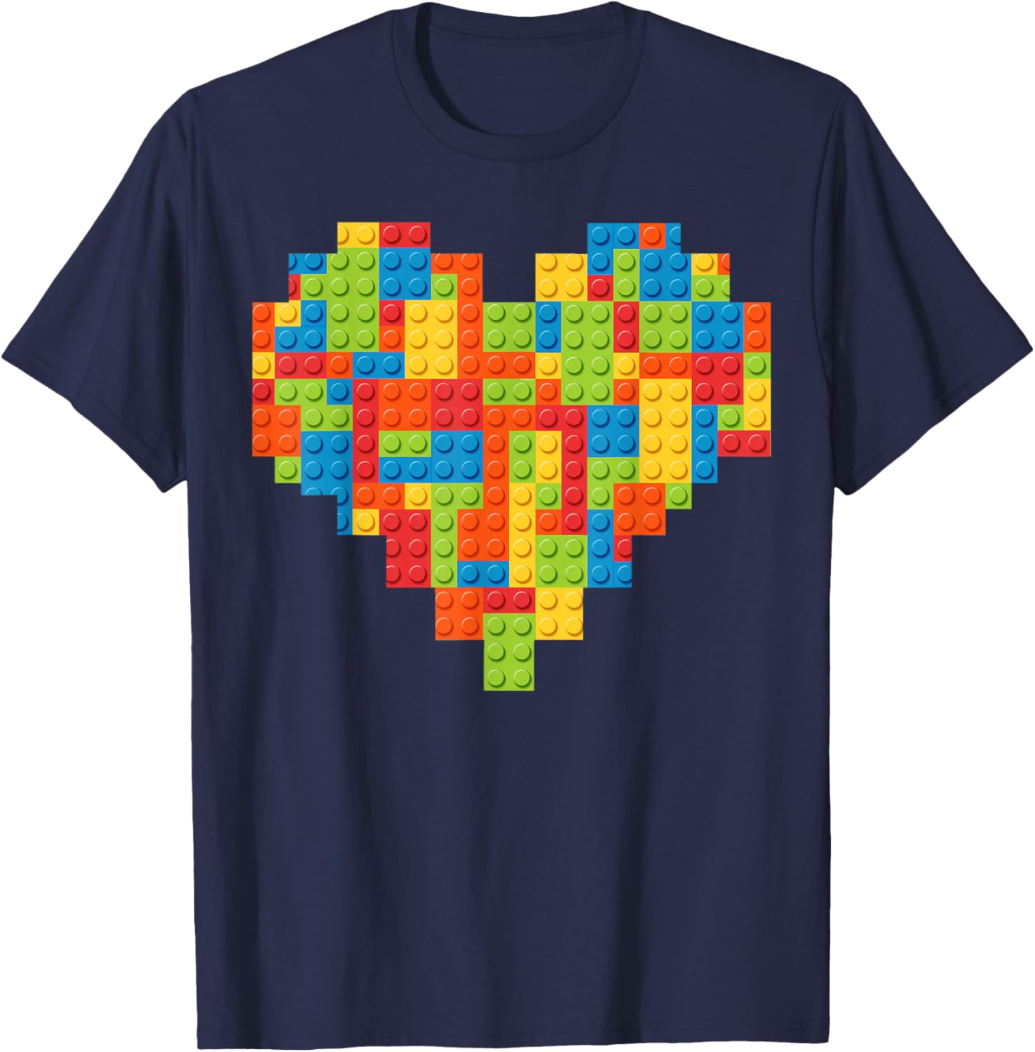 Brick Builder Heart Valentines Block Building Master Builder T-Shirt - T-Shirt | Navy