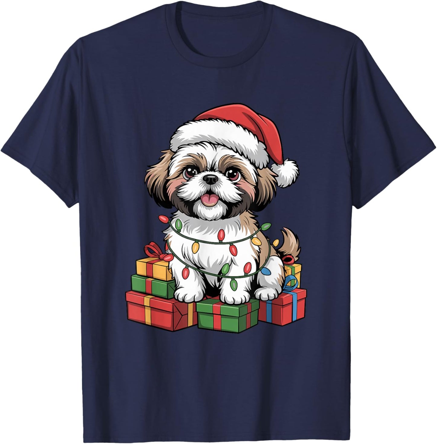 Cute Shih Tzu Santa Hat Christmas Xmas Dog Lovers Holiday T-Shirt - T-Shirt | Navy
