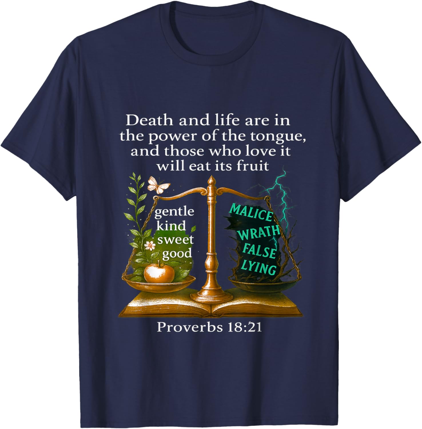 Proverbs 18:21 Bible Verse T-Shirt - T-Shirt | Navy