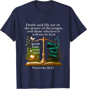 Proverbs 18:21 Bible Verse T-Shirt - T-Shirt | Navy