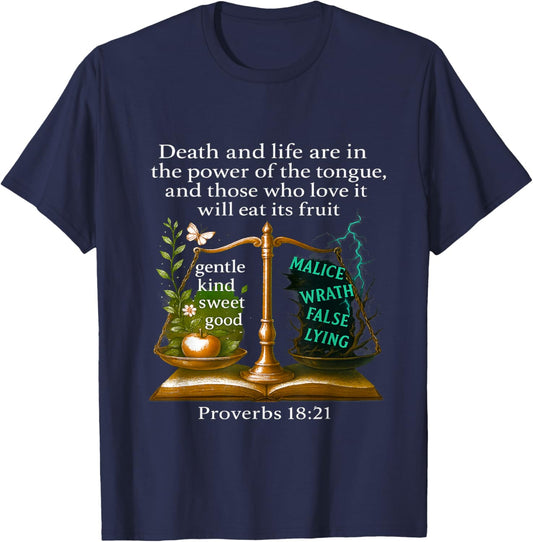 Proverbs 18:21 Bible Verse T-Shirt - T-Shirt | Navy