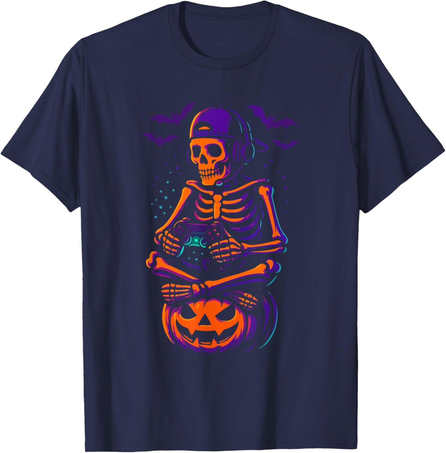 Gamer Halloween – Video Game Skeleton with Controller T-Shirt - T-Shirt | Navy