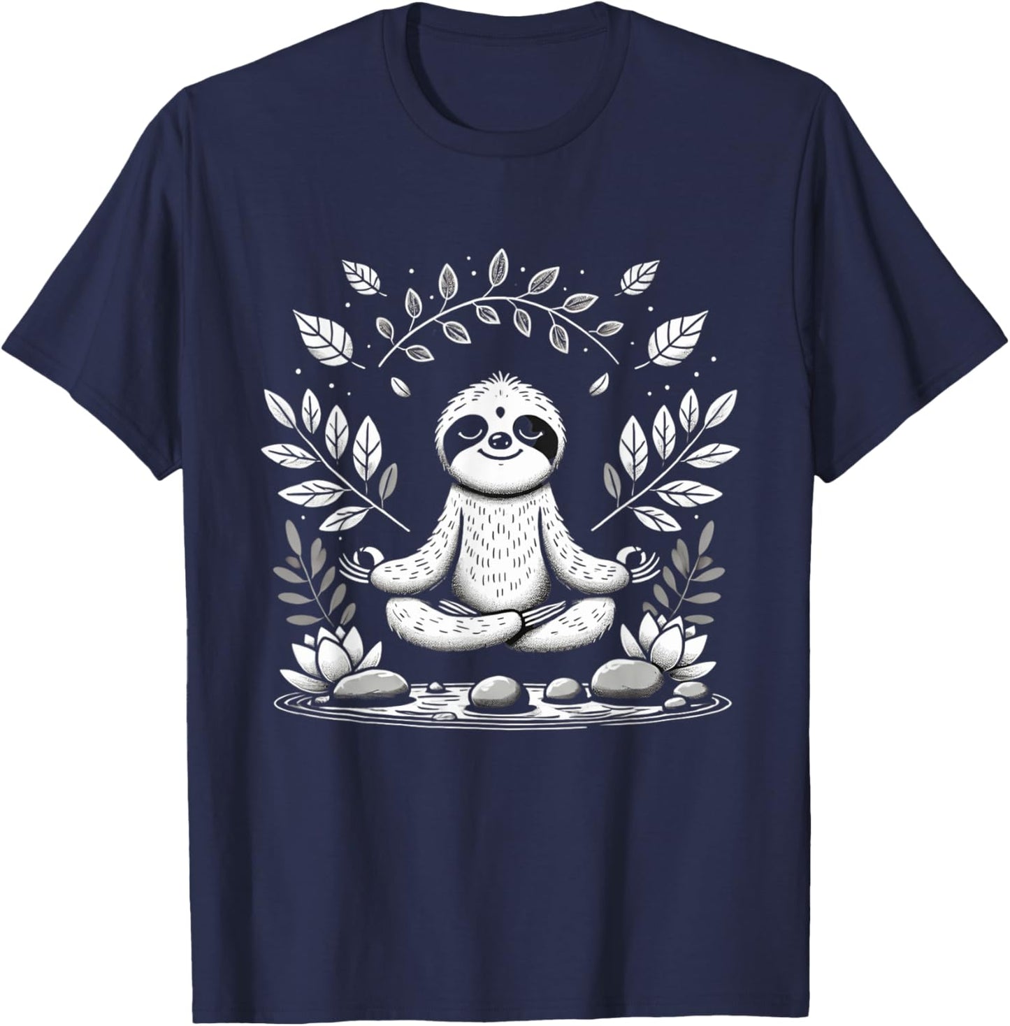 Cute Funny Sloth Meditating Meditation Peace Zen Sloth T-Shirt - T-Shirt | Navy