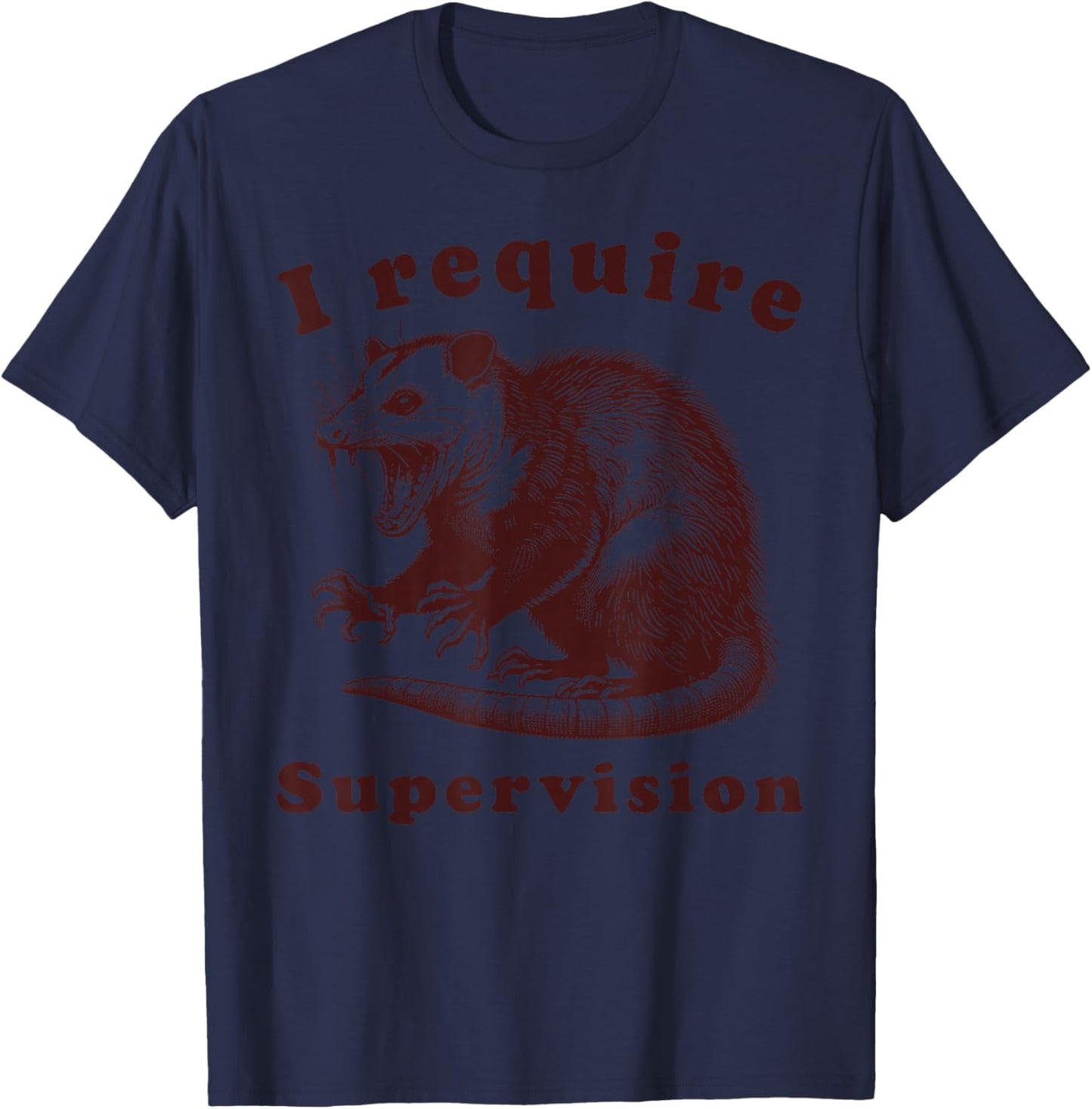 I Require Supervision Funny Possum Meme Work Feral Coworker T-Shirt - T-Shirt | Navy