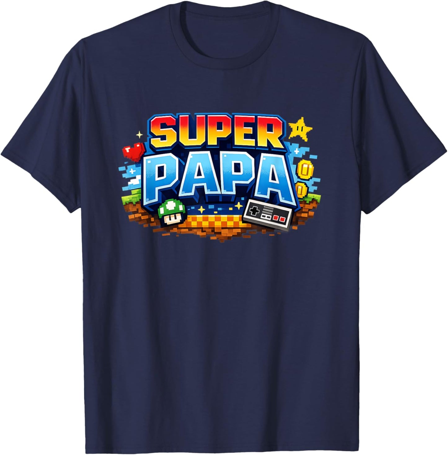 Super Papa Lustig Gamer Vater Geschenk Retro Gaming Stil T-Shirt - T-Shirt | Navy