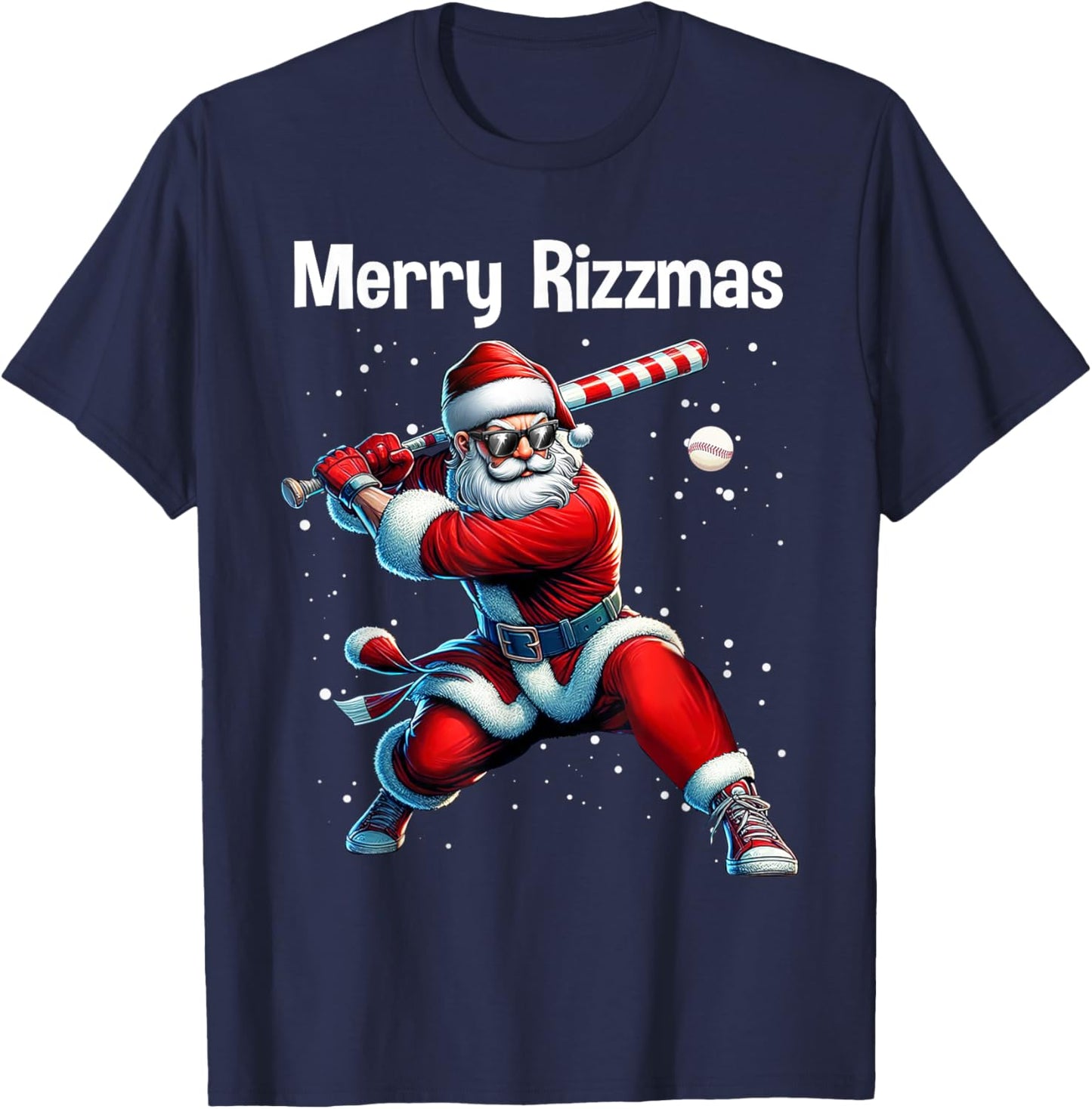 Merry Rizzmas Christmas Rizz Santa Claus Baseball Funny T-Shirt - T-Shirt | Navy