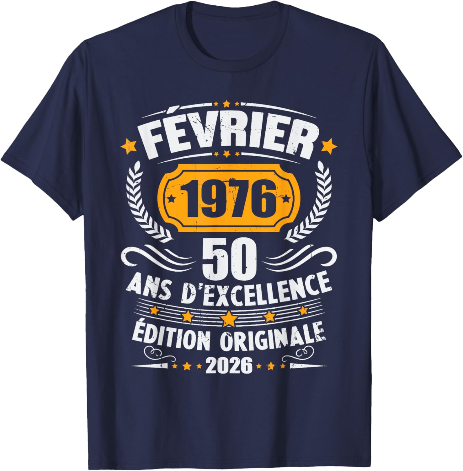 Vintage February 1976 50th Birthday Gift Man Woman T-Shirt - T-Shirt | Navy
