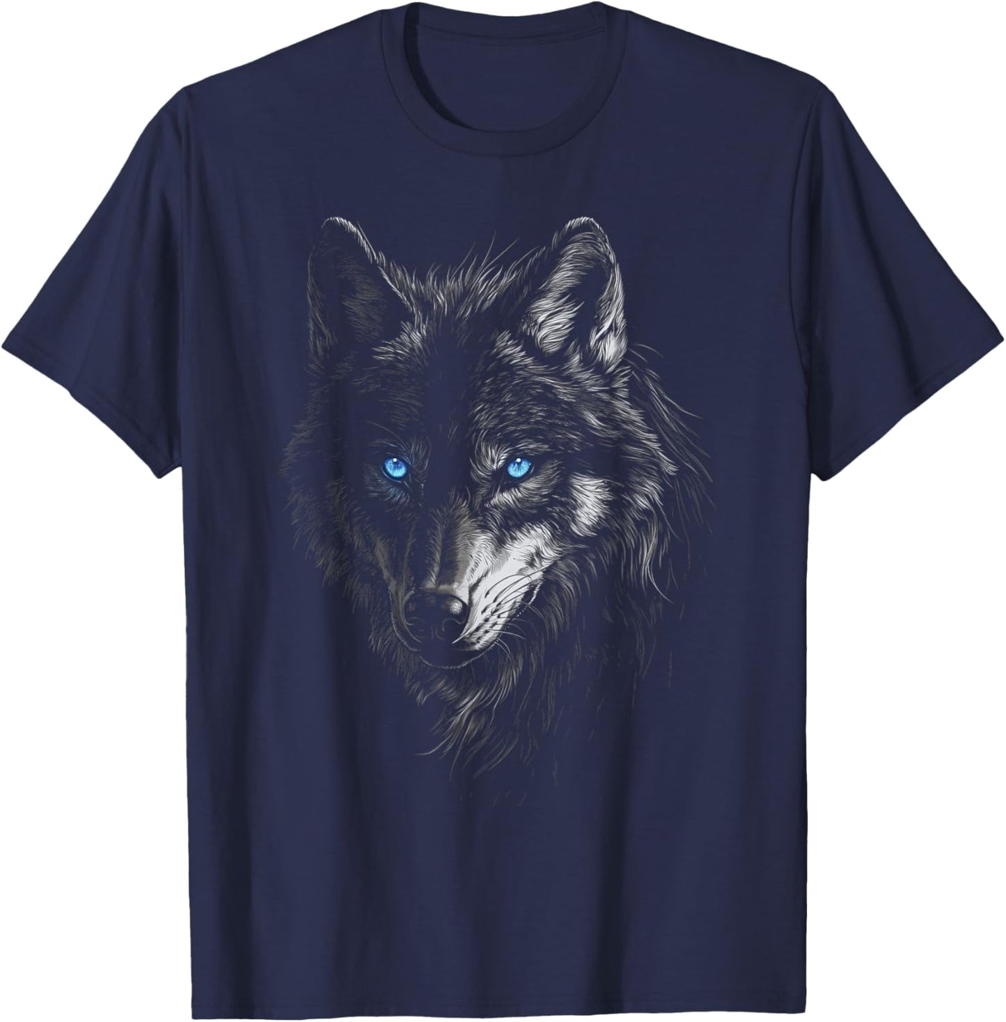 Mystic Wolf with Blue Eyes Animal Art Graphic Wolves T-Shirt - T-Shirt | Navy