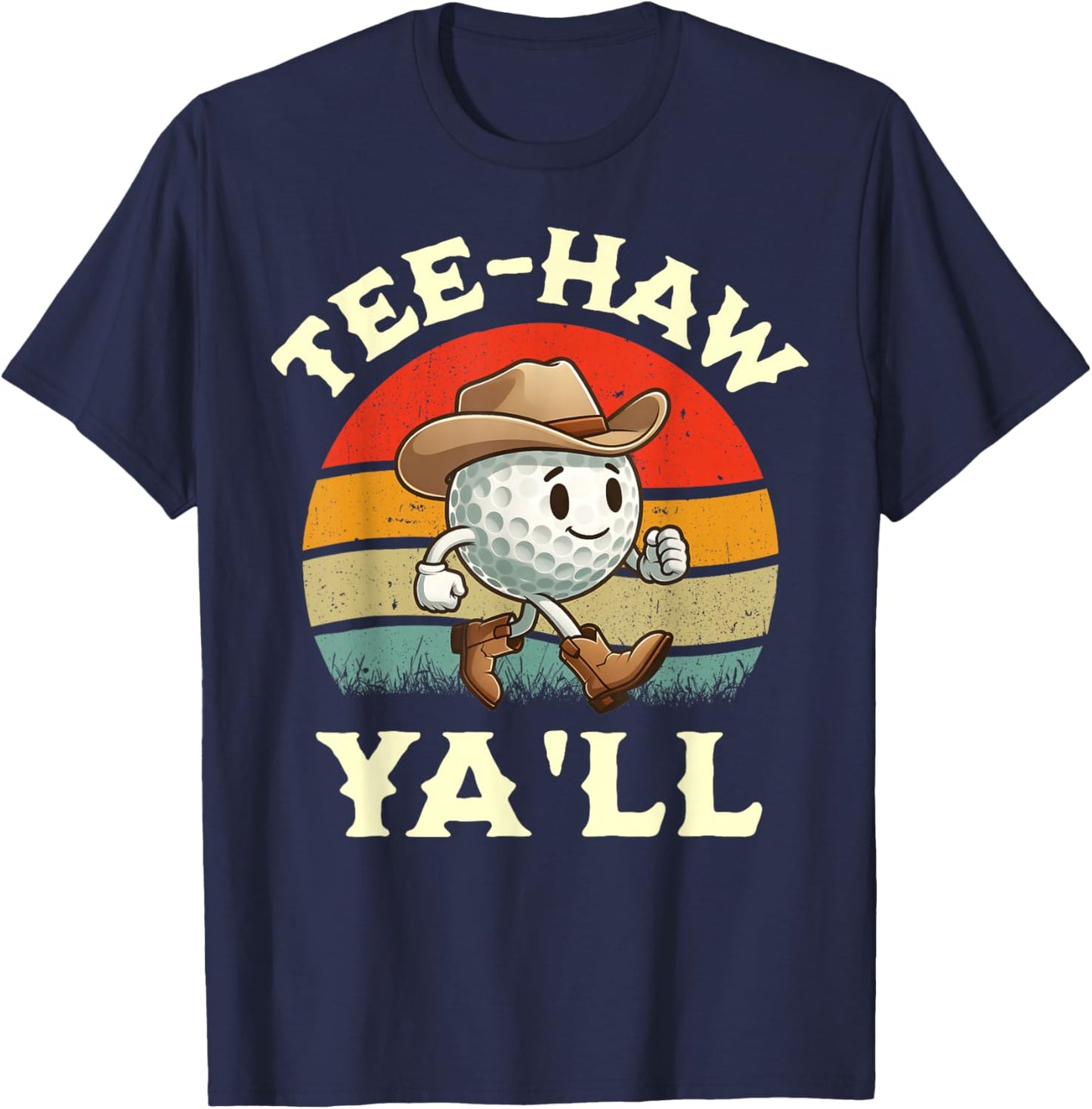 Western Haw Y'all Funny Golf Ball Cowboy Southern Retro T-Shirt - T-Shirt | Navy