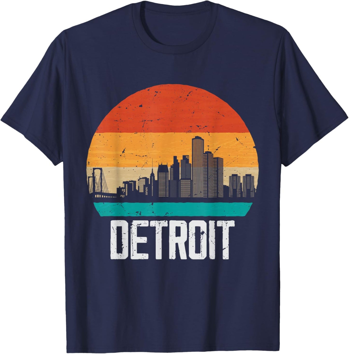 Detroit Michigan USA Retro Vintage Sunset Skyline Detroit T-Shirt - T-Shirt | Navy