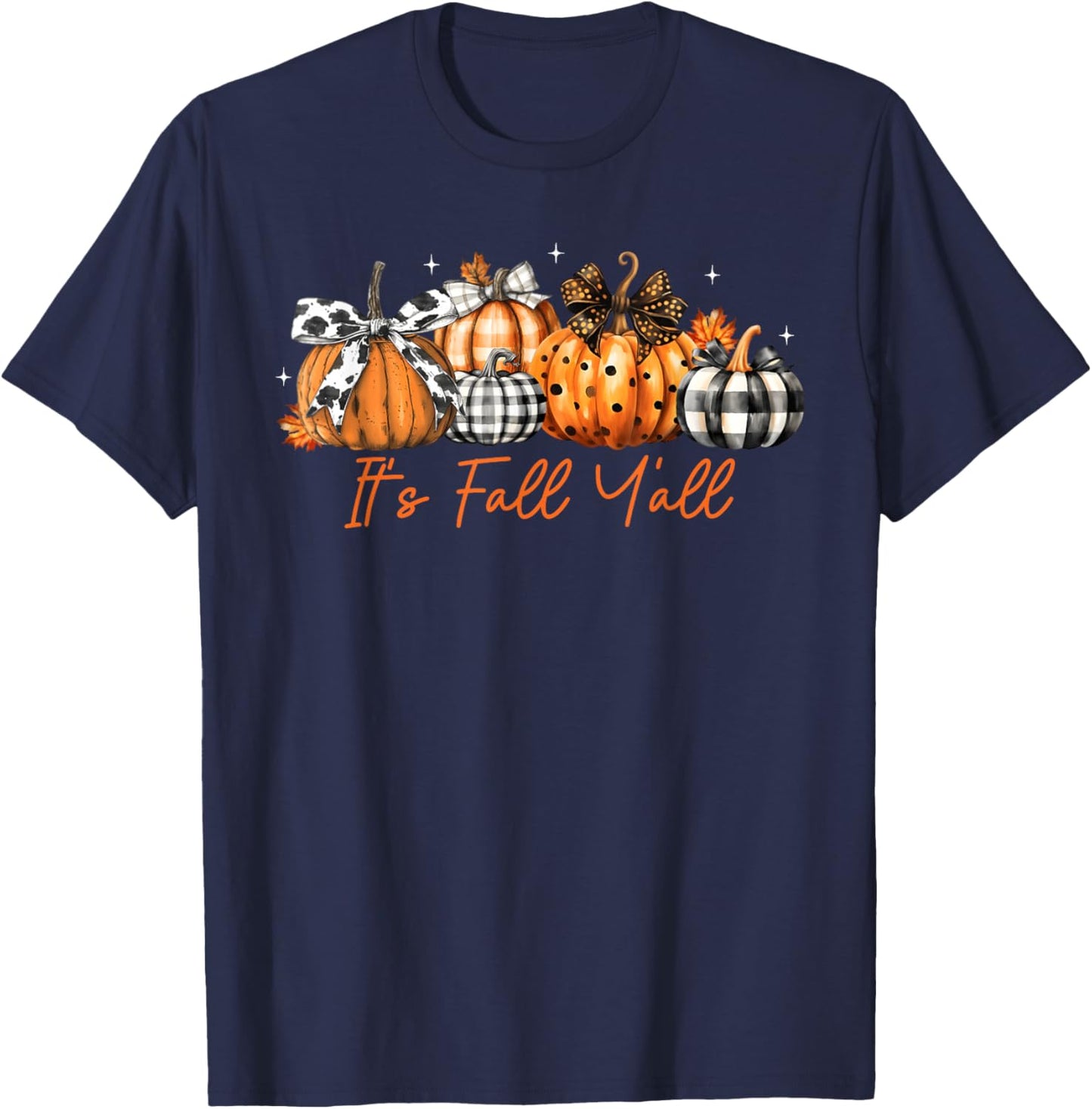 It's Fall Y'all Leopard Pumpkins Plaid Pumpkin Autumn Season T-Shirt - T-Shirt | Navy