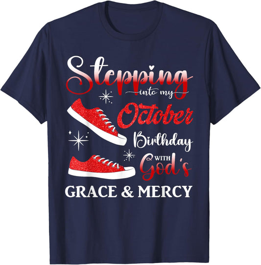Stepping into My October Birthday Men Women Kids October BD T-Shirt - T-Shirt | Navy