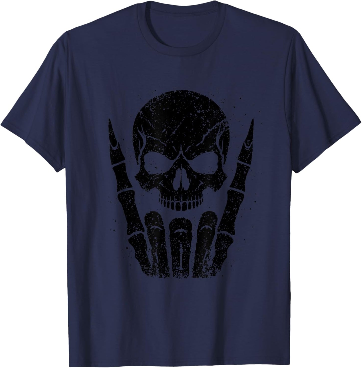 Halloween Skull Face Silhouette Skeleton Rock Sign Gifts T-Shirt - T-Shirt | Navy