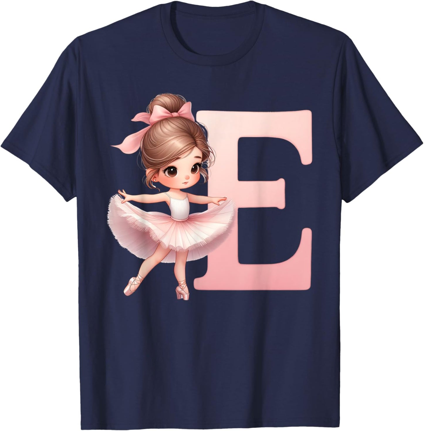 Ballerina Girl Dancing Name First Letter E Girly Tutu Ballet T-Shirt - T-Shirt | Navy