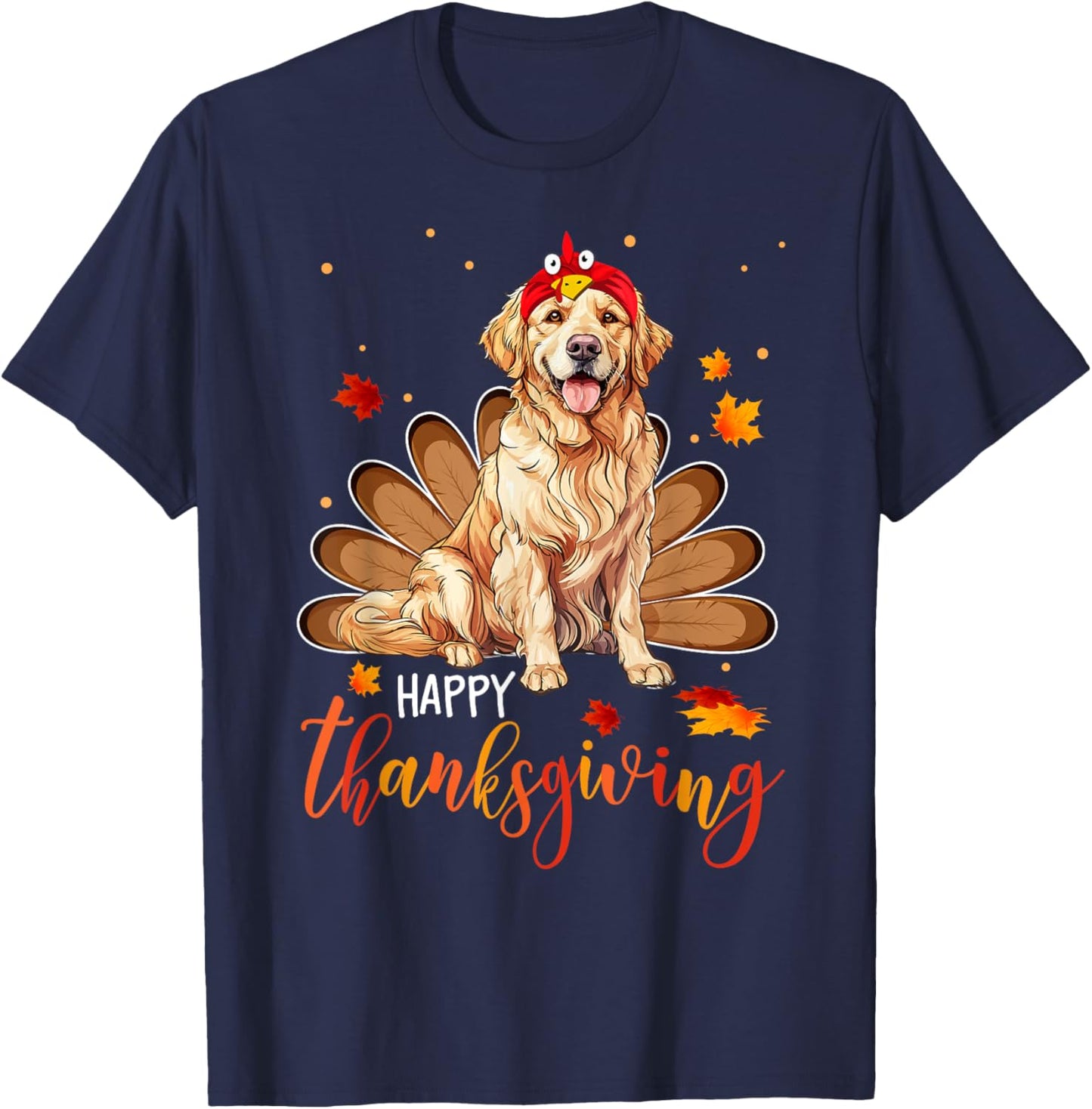 Cute Golden retriever Happy Thanksgiving turkey Dog Women Girls Kids T-Shirt - T-Shirt | Navy