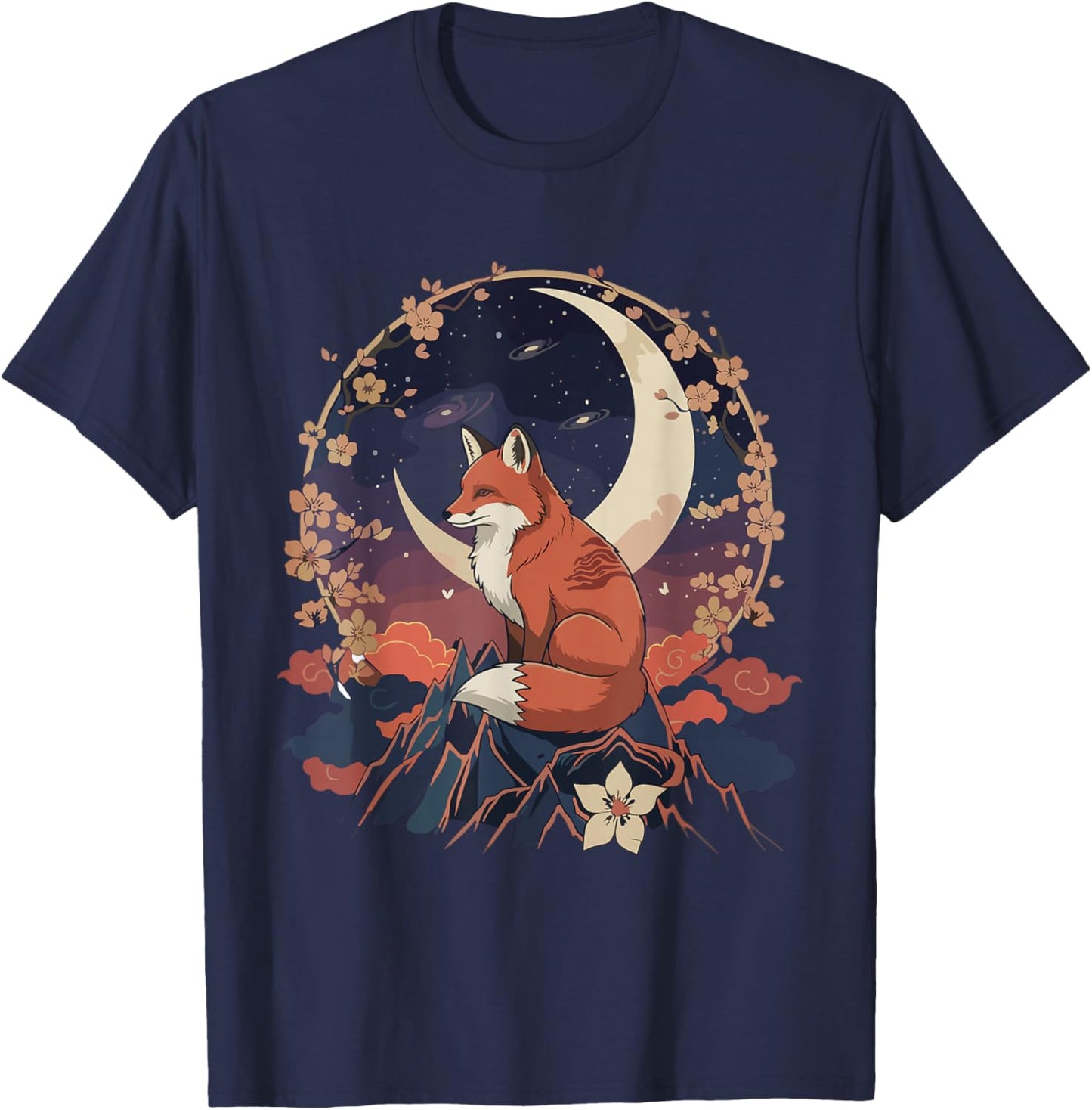 Kawaii Celestial Fox Japanese Anime T Shirts Men Women Kids T-Shirt - T-Shirt | Navy