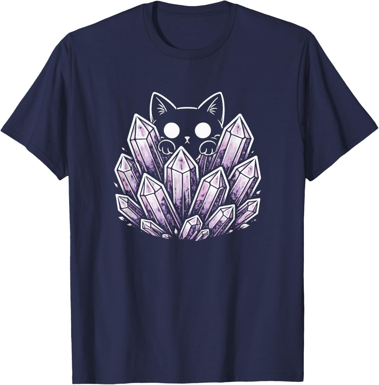Cat Kitty Purple Crystals Alt Kawaii Pastel Goth Aesthetic T-Shirt - T-Shirt | Navy