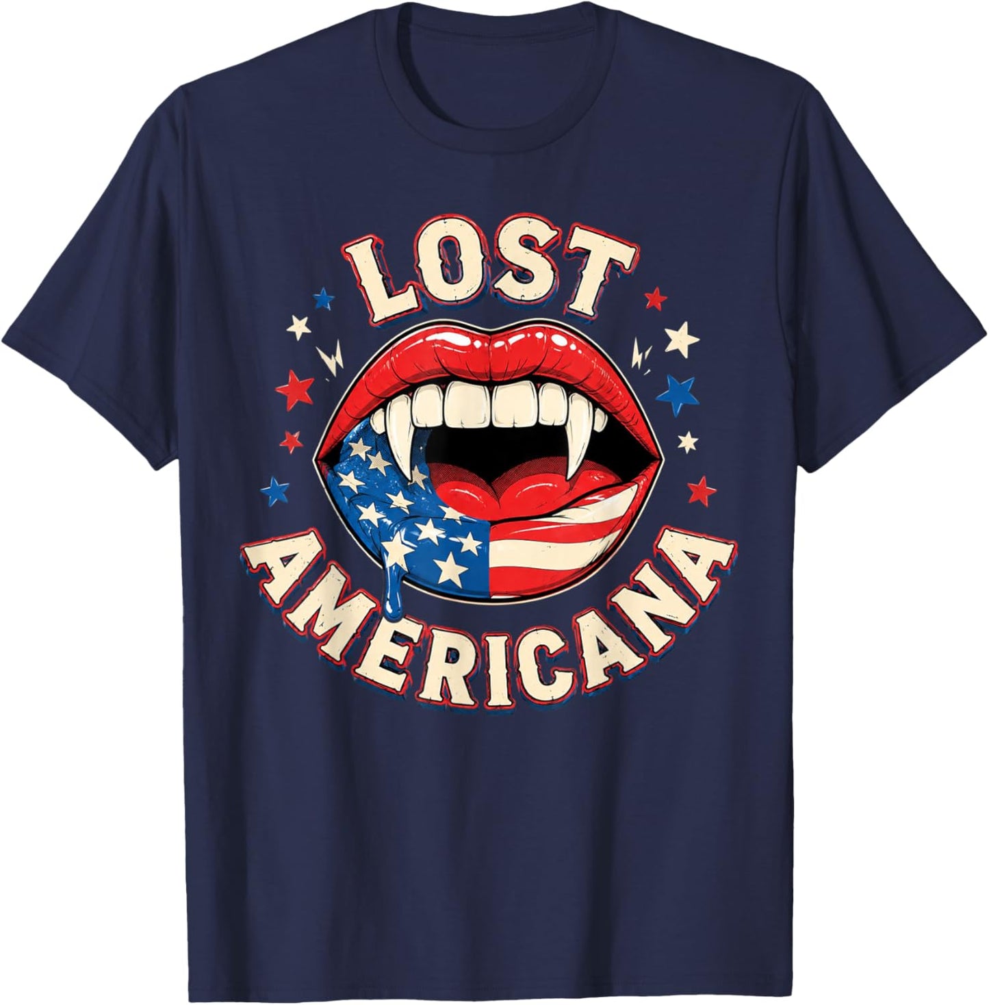 Lost Americana Vintage Vampire Patriotic Retro USA T-Shirt - T-Shirt | Navy