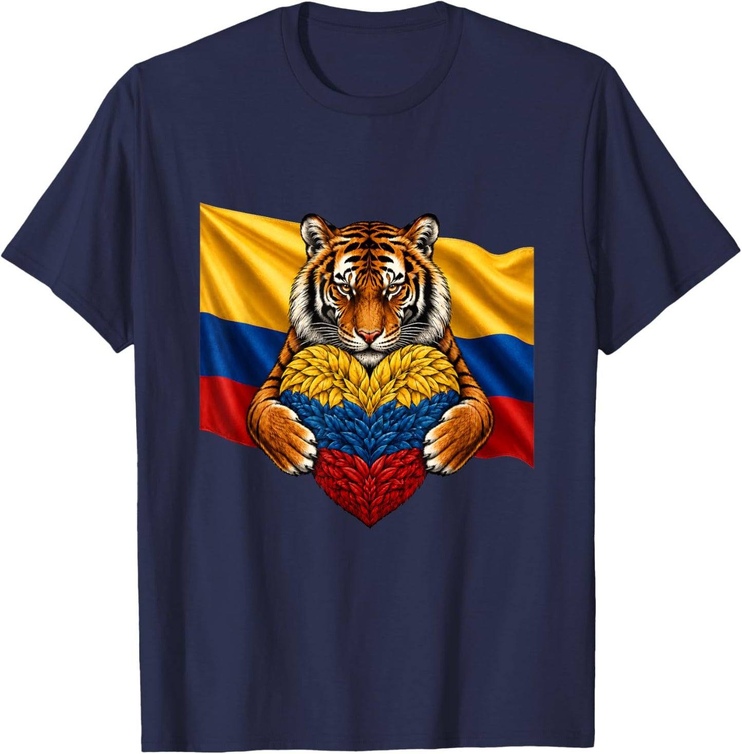 Colombia Flag Tiger Heart Colombian Pride Patriotic Heritage T-Shirt - T-Shirt | Navy