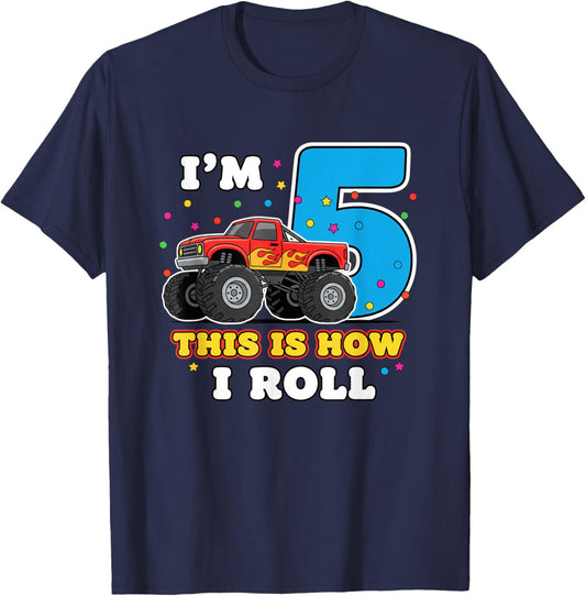 I'm 5 This is How I Roll Big Machines & Trucks T-Shirt - T-Shirt | Navy