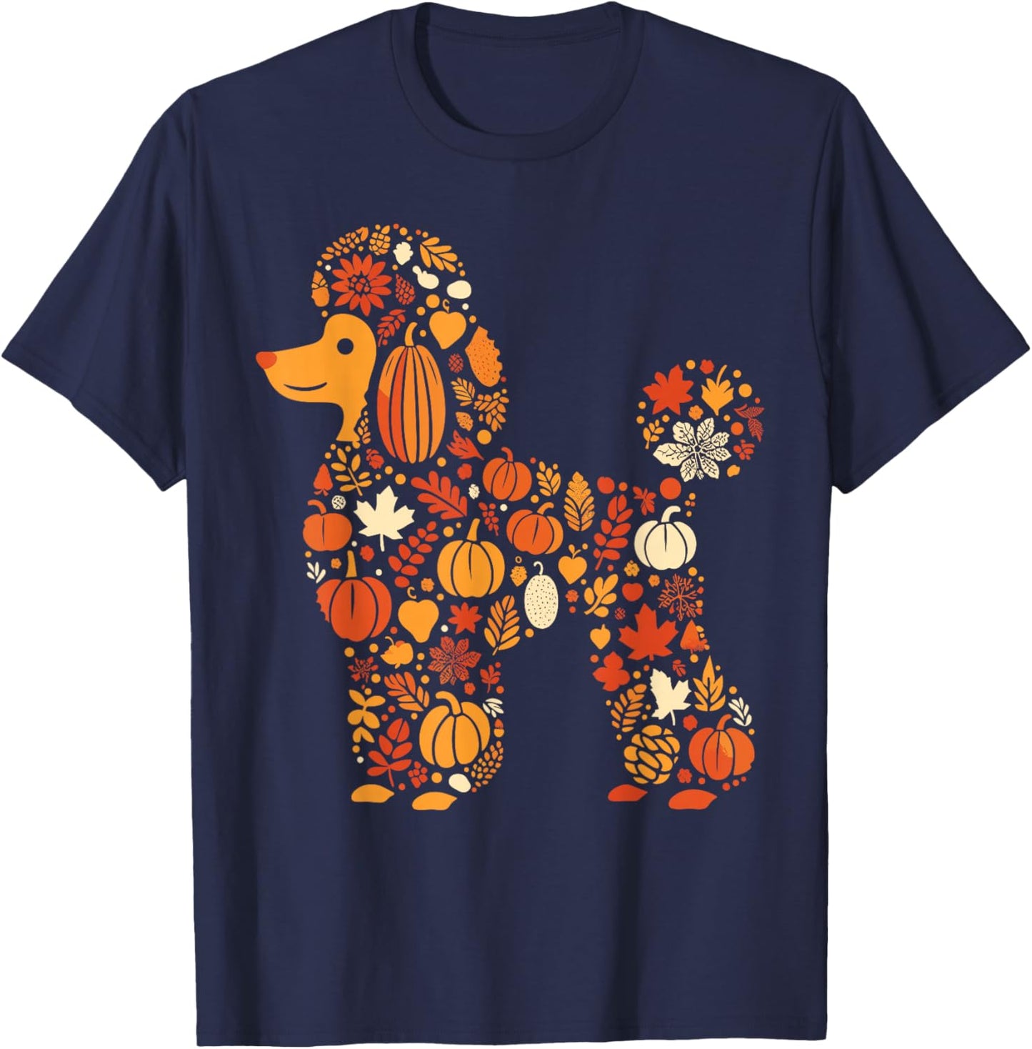 Autumn Pumpkin Fall Poodle Thanksgiving Dog Kids T-Shirt - T-Shirt | Navy