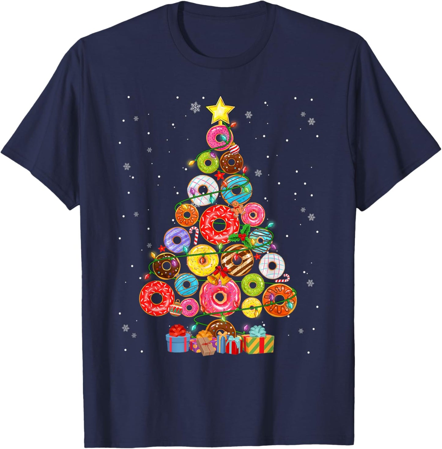 Funny Donuts Christmas Tree Lights Xmas PJS Boys Kids Girls T-Shirt - T-Shirt | Navy