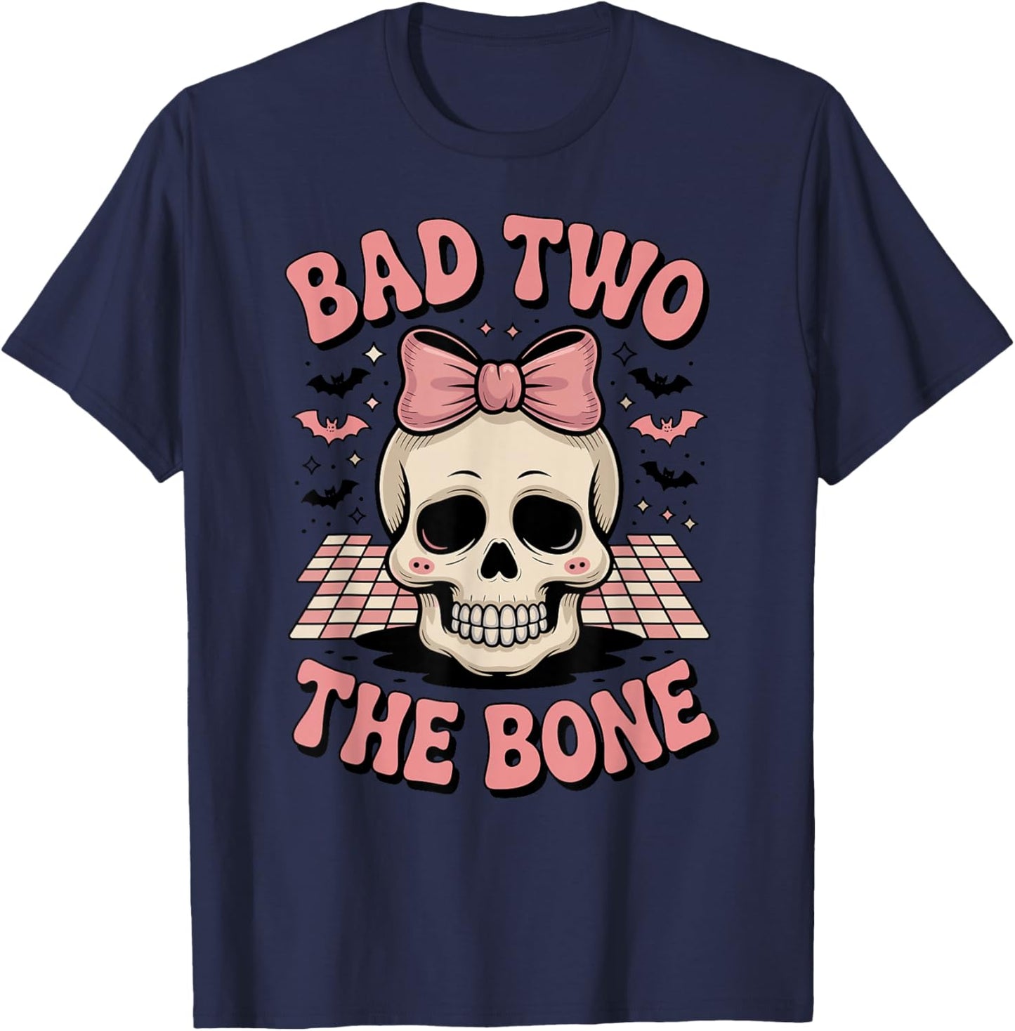 Halloween Skull Bow T-Shirt - T-Shirt | Navy